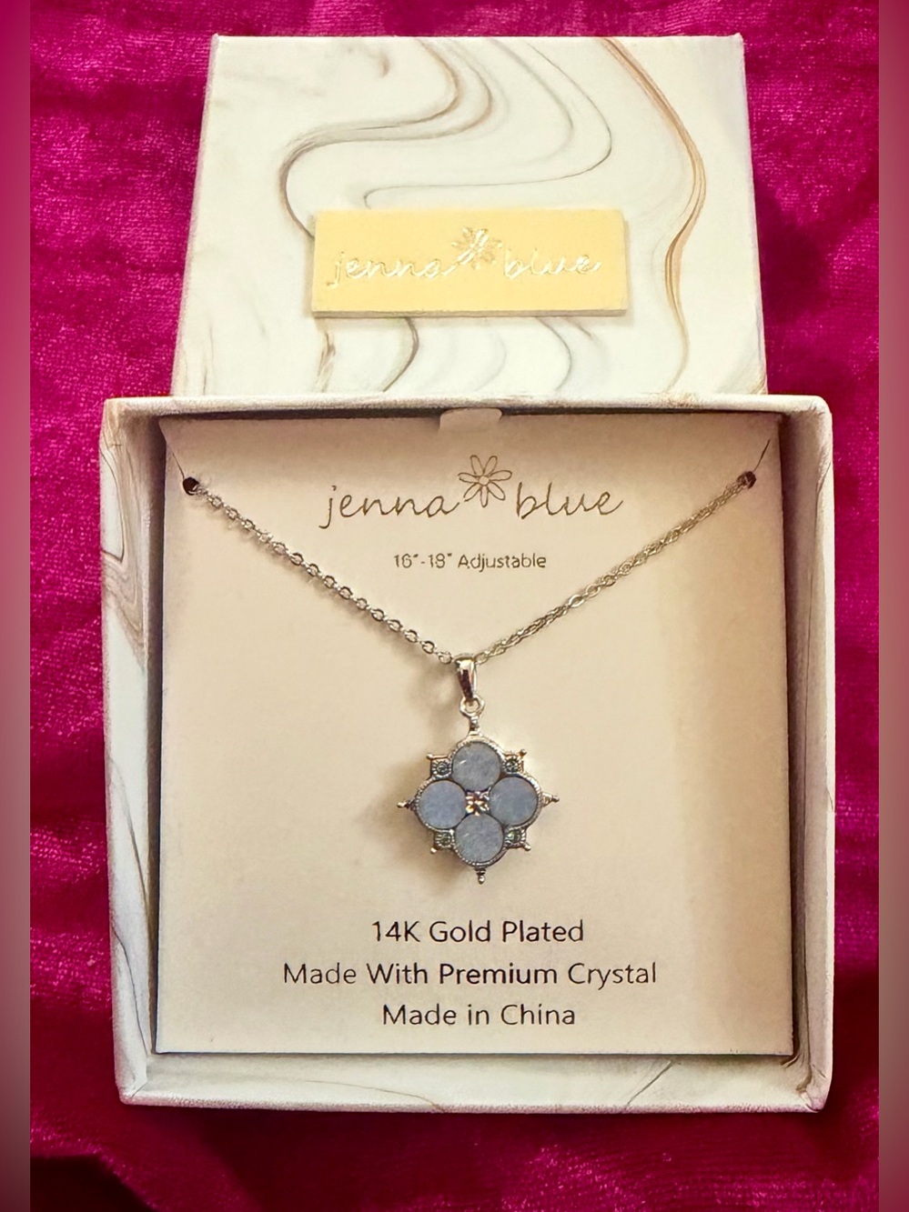 14K Gold Plated Blue Crystal Clover Pendant Necklace